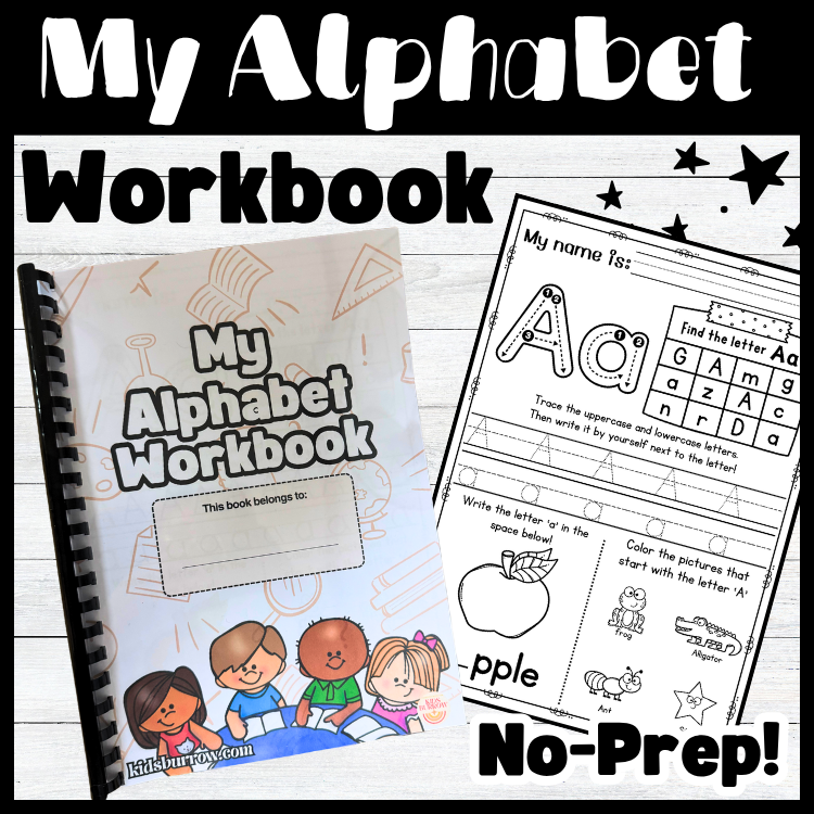 This is an image of an alphabet workbook for young primary school learners.